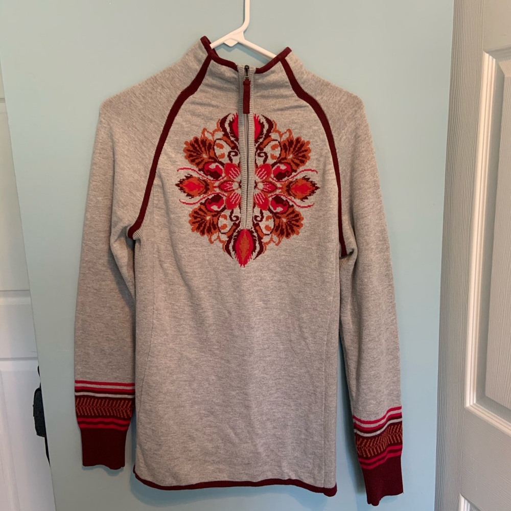 Athleta Size Medium 1/4 zip front mock neck cotton & polyester ski sweater